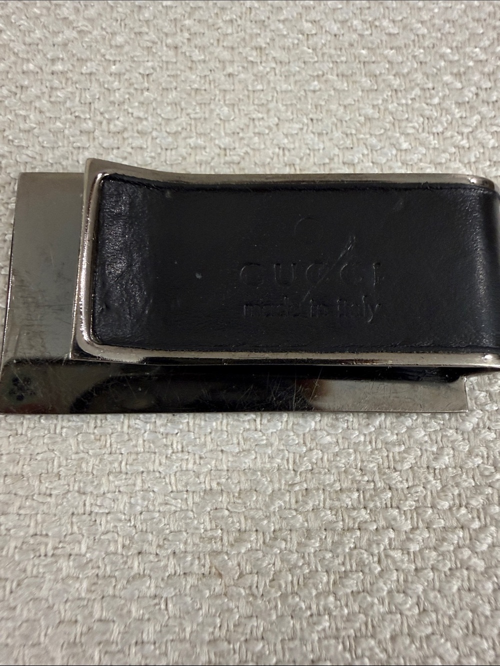 Gucci Black Leather Money Clip with Silver-Tone Hardware